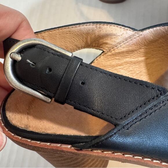 Madewell Black Leather Peep Toe Heels Women’s 6.5 Chunky Fall Slingback Sandals - Picture 3 of 9